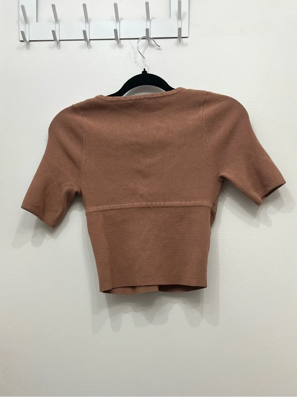 Free People Brown Ribbed Shirt Sleeve Knit Top NWOT Medium